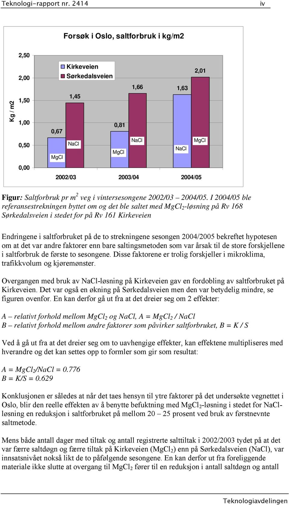 Saltforbruk pr m 2 veg i vintersesongene 2002/03 2004/05.