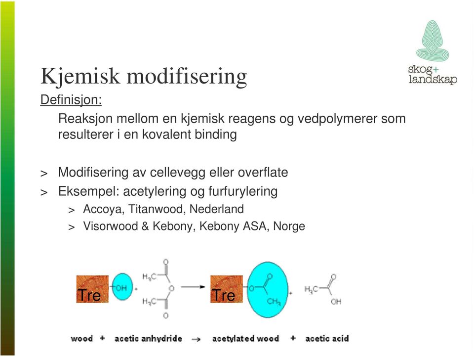 cellevegg eller overflate > Eksempel: acetylering og furfurylering >