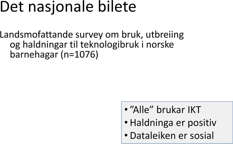 teknologibruk i norske barnehagar (n=1076)