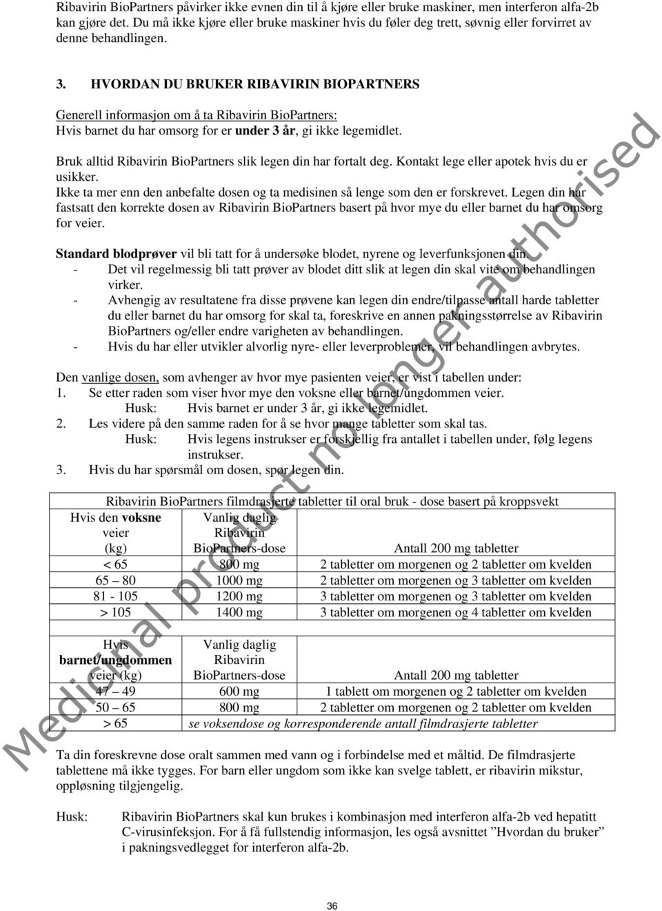 HVORDAN DU BRUKER RIBAVIRIN BIOPARTNERS Generell informasjon om å ta Ribavirin BioPartners: Hvis barnet du har omsorg for er under 3 år, gi ikke legemidlet.