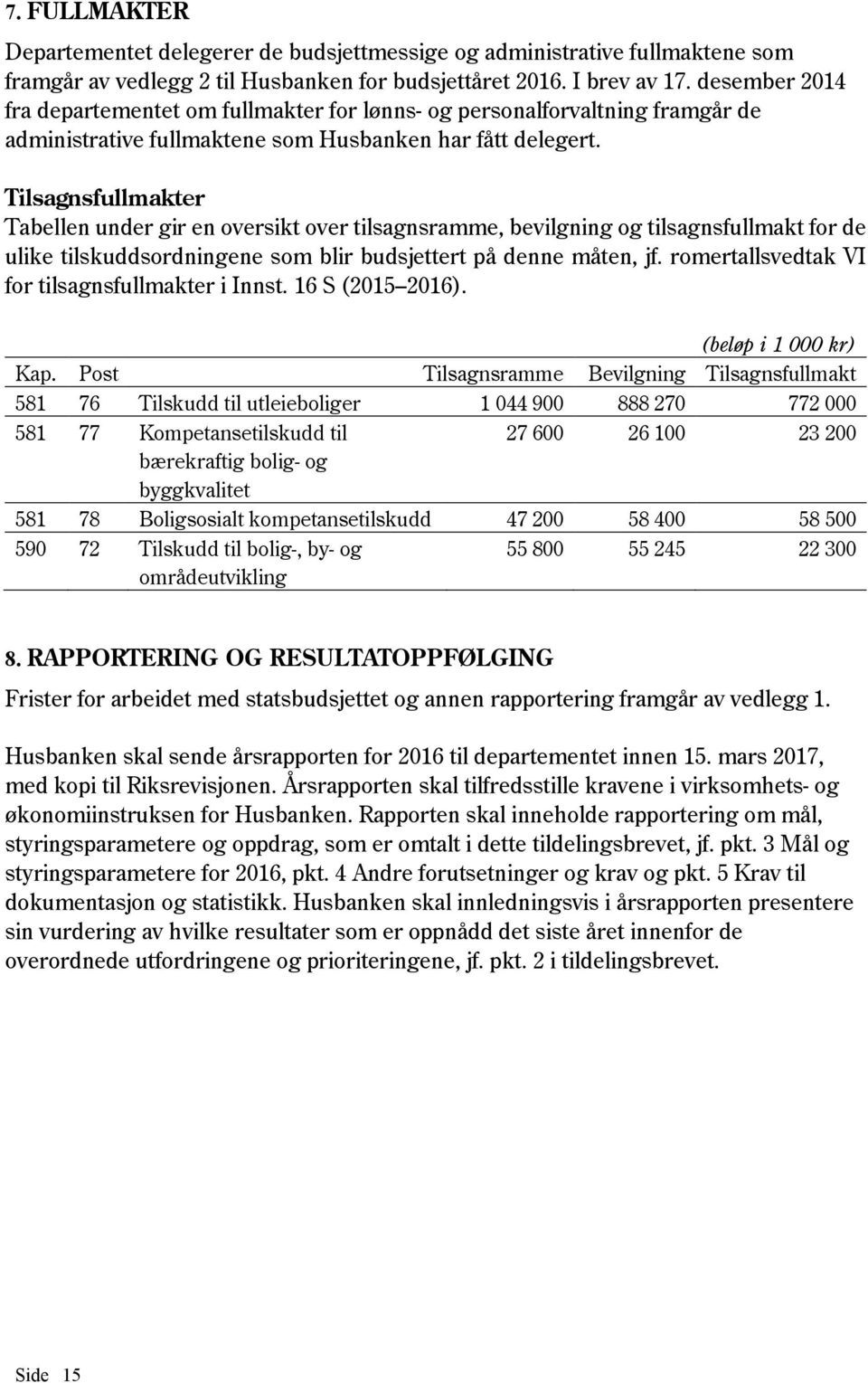 Tilsagnsfullmakter Tabellen under gir en oversikt over tilsagnsramme, bevilgning og tilsagnsfullmakt for de ulike tilskuddsordningene som blir budsjettert på denne måten, jf.