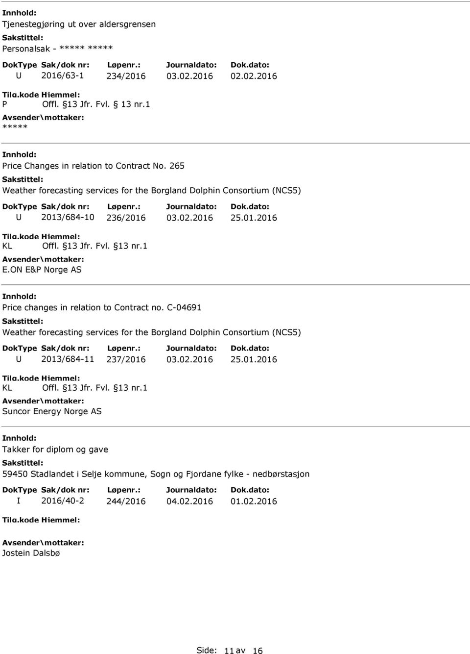 C-04691 Weather forecasting services for the Borgland Dolphin Consortium (NCS5) KL 2013/684-11 237/2016 Offl. 13 Jfr. Fvl. 13 nr.