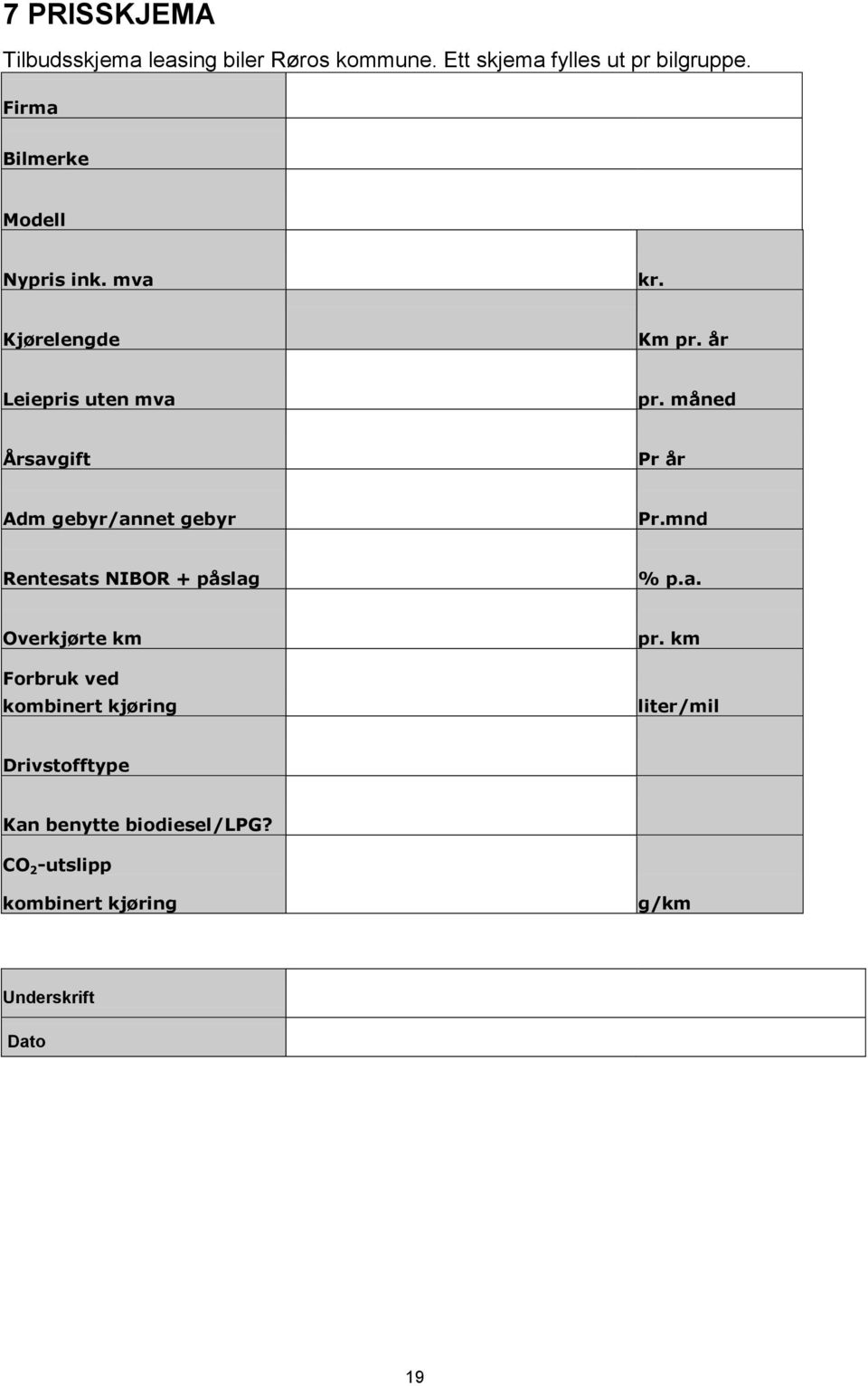 måned Årsavgift Pr år Adm gebyr/annet gebyr Pr.mnd Rentesats NIBOR + påslag % p.a. Overkjørte km Forbruk ved kombinert kjøring pr.