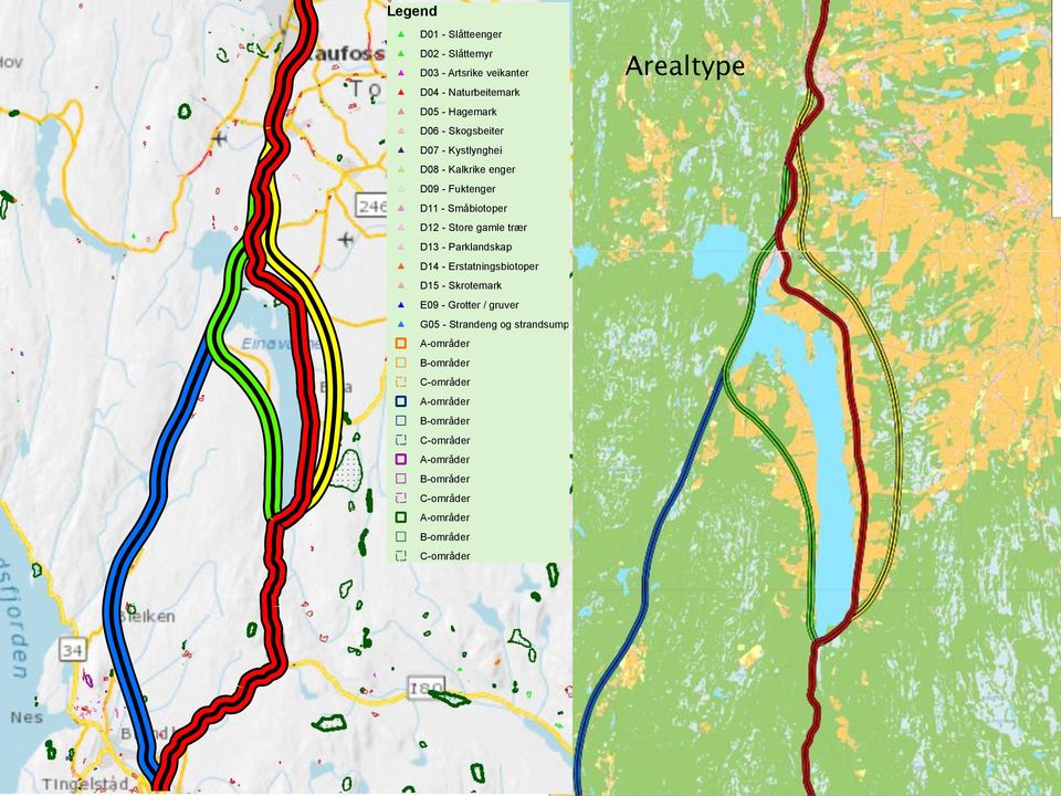 Parklandskap D14 - Erstatningsbiotoper D15 - Skrotemark E09 - Grotter / gruver G05 - Strandeng og strandsump