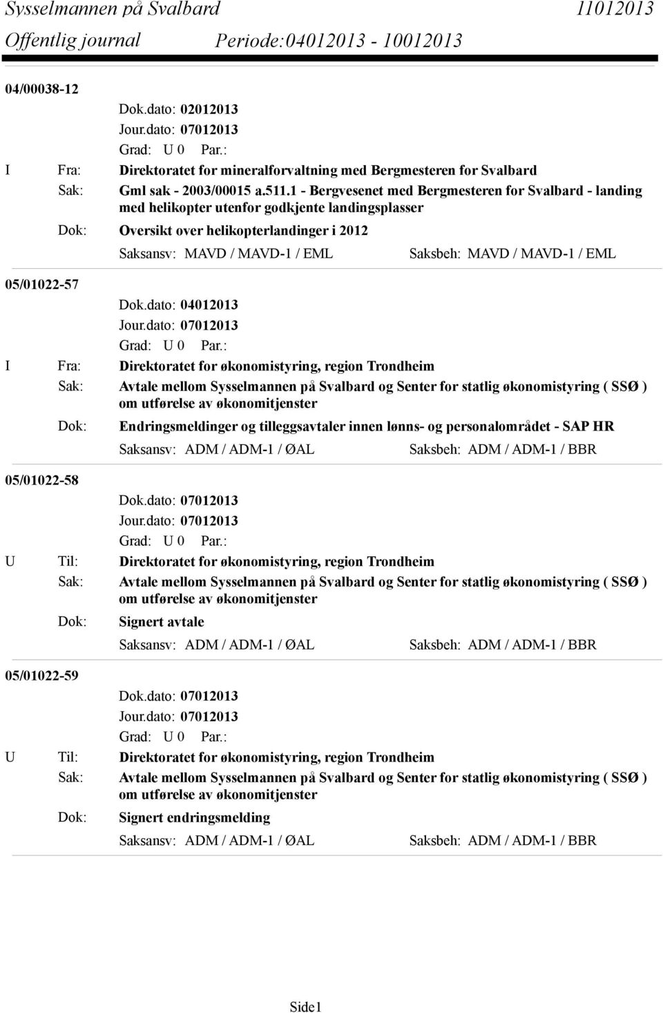 MAVD-1 / EML 05/01022-57 I Fra: Direktoratet for økonomistyring, region Trondheim Sak: Avtale mellom Sysselmannen på Svalbard og Senter for statlig økonomistyring ( SSØ ) om utførelse av