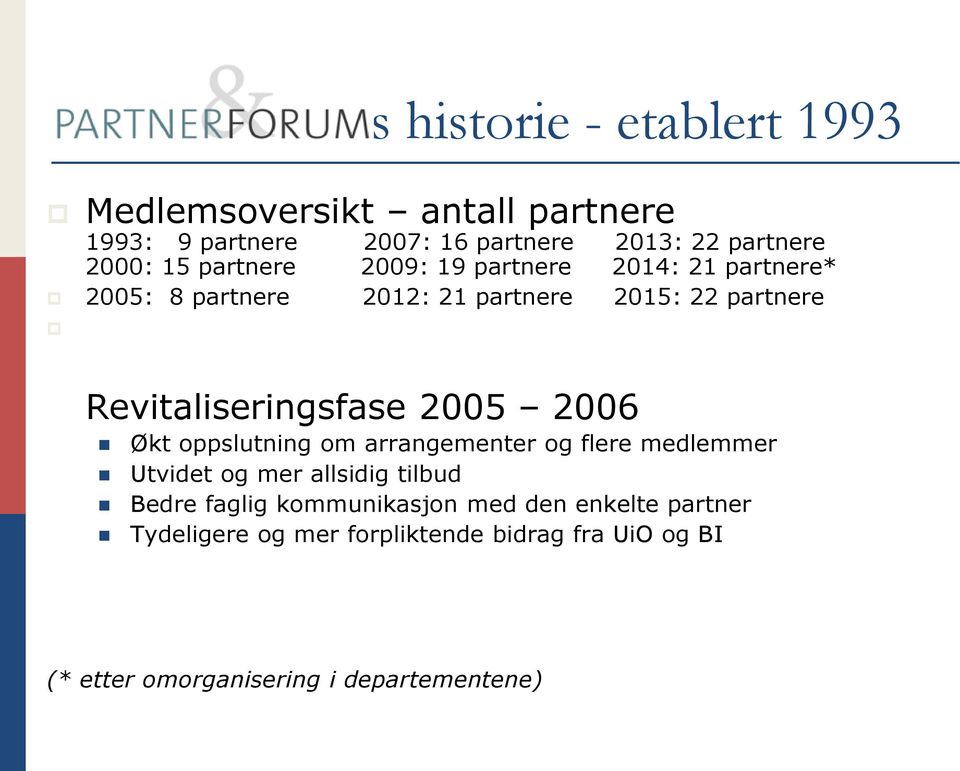 Revitaliseringsfase 2005 2006 Økt oppslutning om arrangementer og flere medlemmer Utvidet og mer allsidig tilbud Bedre