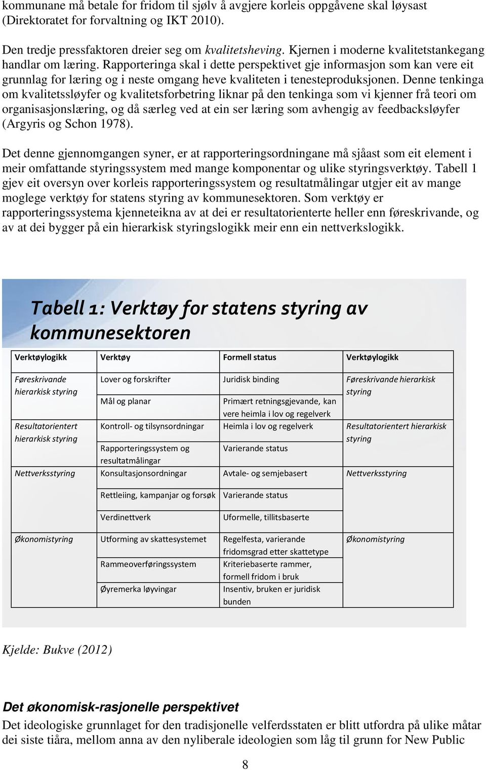 Rapporteringa skal i dette perspektivet gje informasjon som kan vere eit grunnlag for læring og i neste omgang heve kvaliteten i tenesteproduksjonen.