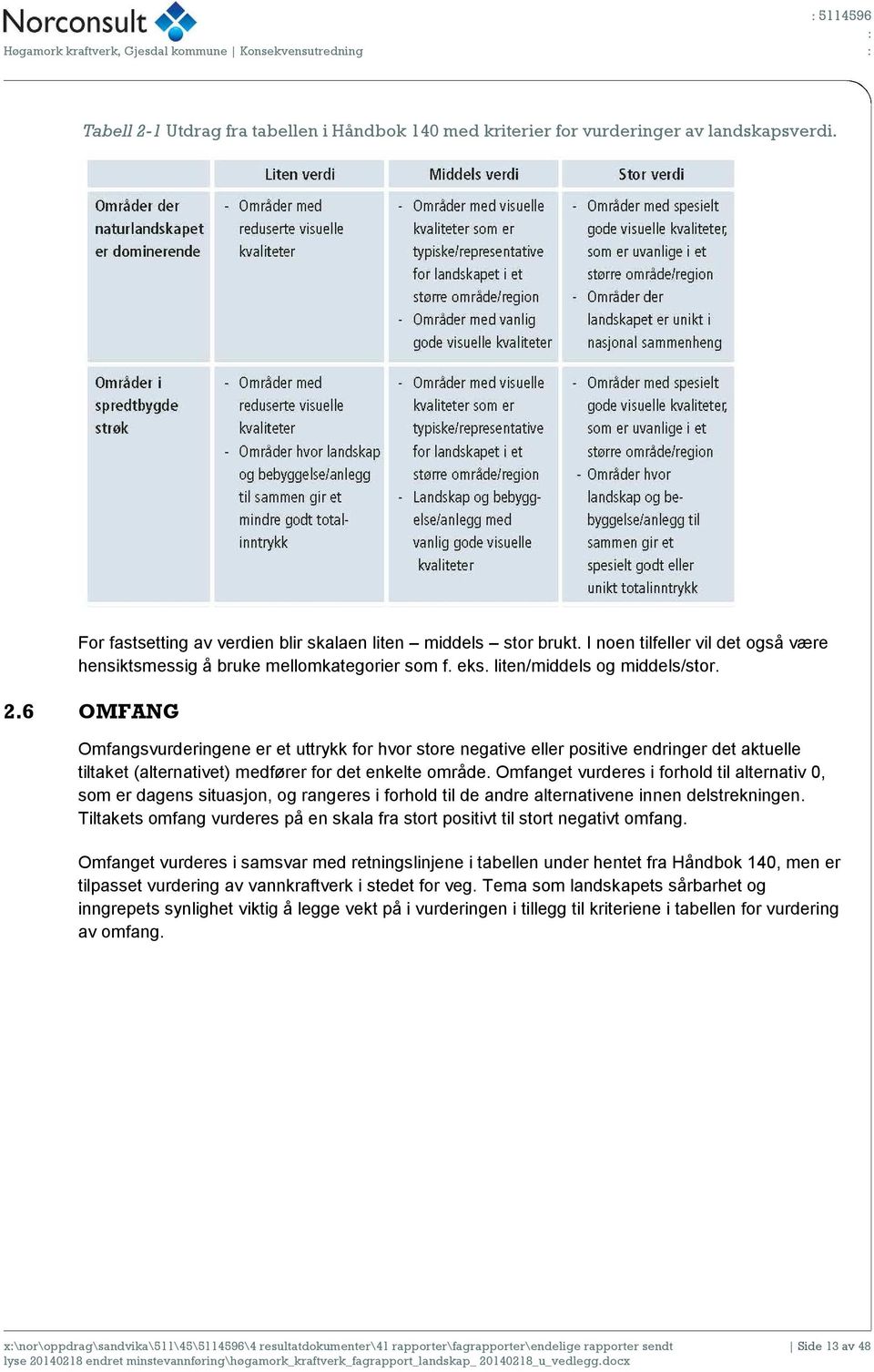 6 OMFANG Omfangsvurderingene er et uttrykk for hvor store negative eller positive endringer det aktuelle tiltaket (alternativet) medfører for det enkelte område.