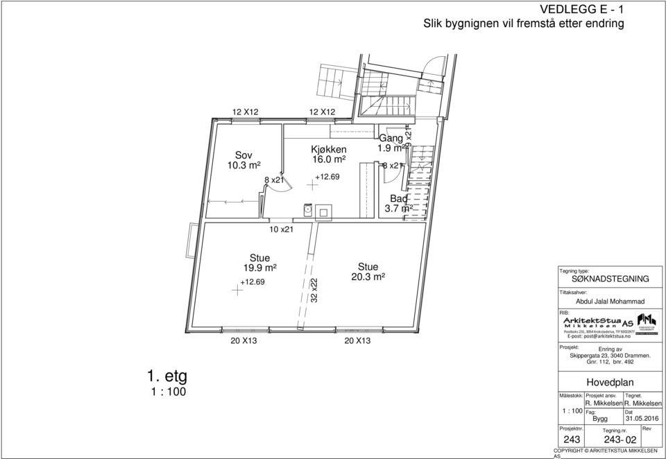 9 m² 8 x21 Bad 3.7 m² 10 x21 Stue 19.