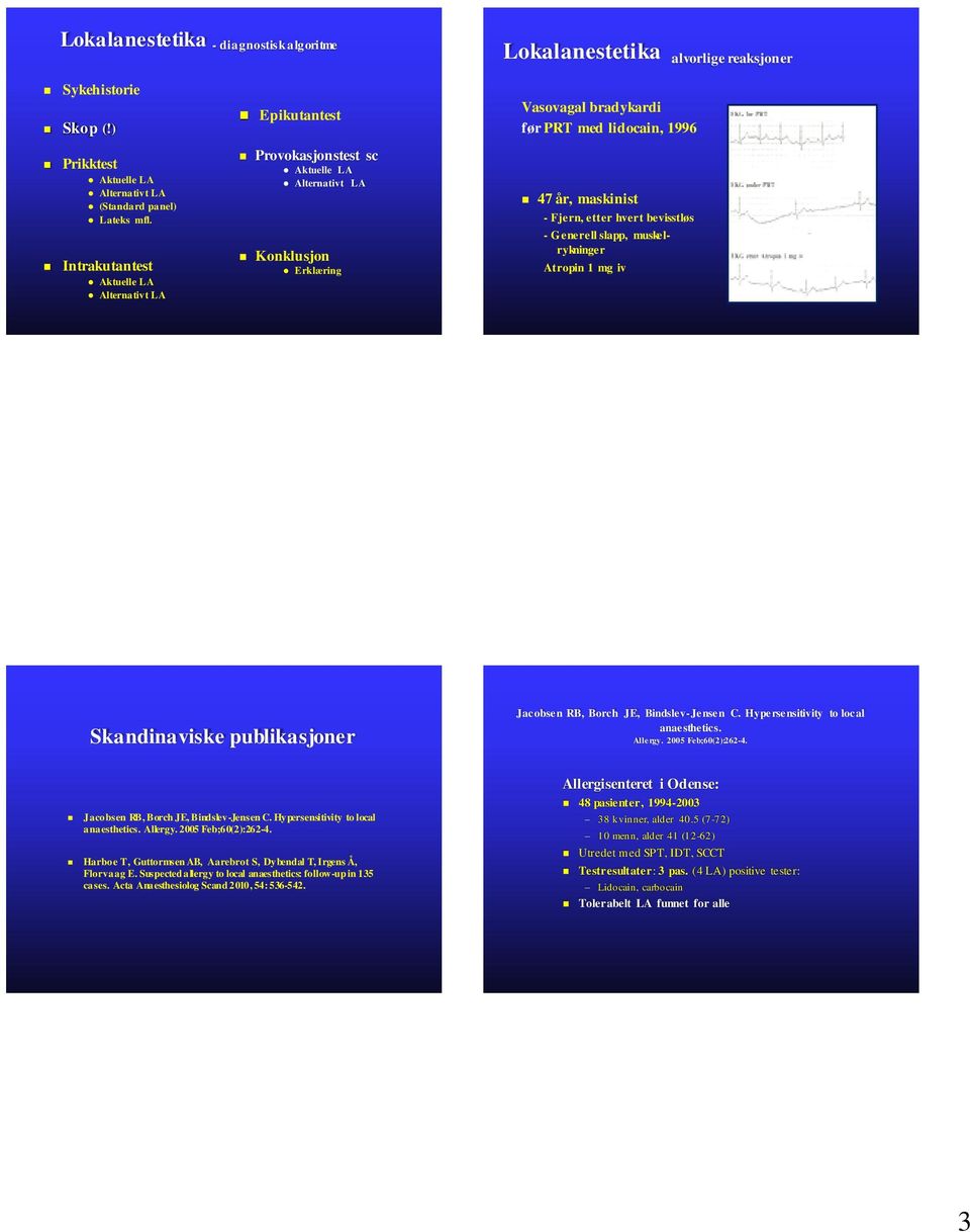 1 mg iv Skandinaviske publikasjner Jacbsen RB, Brch JE, Bindslev-Jensen C. Hypersensitivity t lcal anaesthetics. Allergy. 2005 Feb;60(2):262-4.