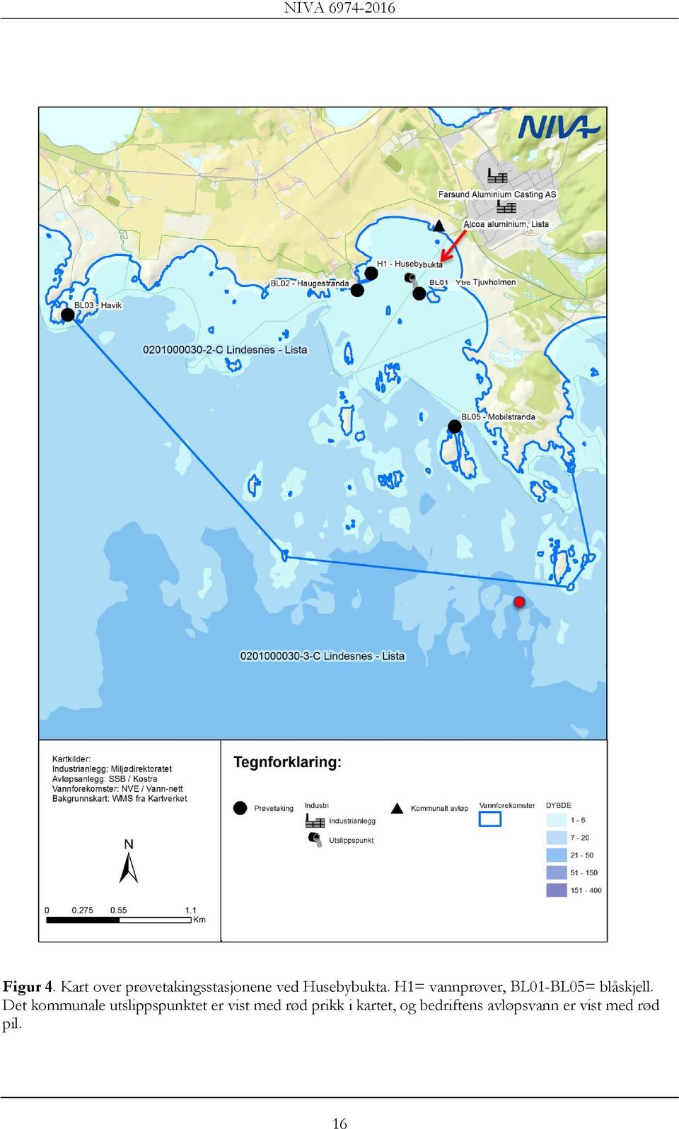 H1= vannprøver, BL01-BL05= blåskjell.