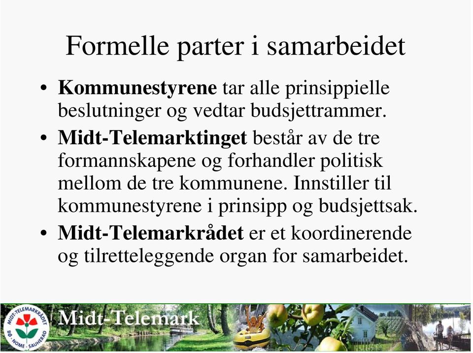 Midt-Telemarktinget består av de tre formannskapene og forhandler politisk mellom de