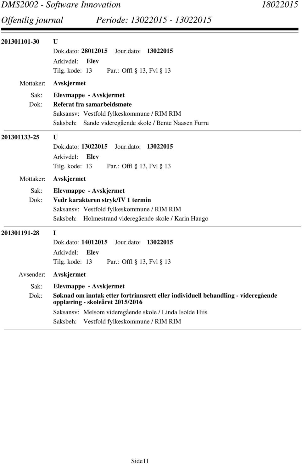 Naasen Furru 201301133-25 U Elevmappe - Vedr karakteren stryk/iv 1 termin Saksbeh: Holmestrand