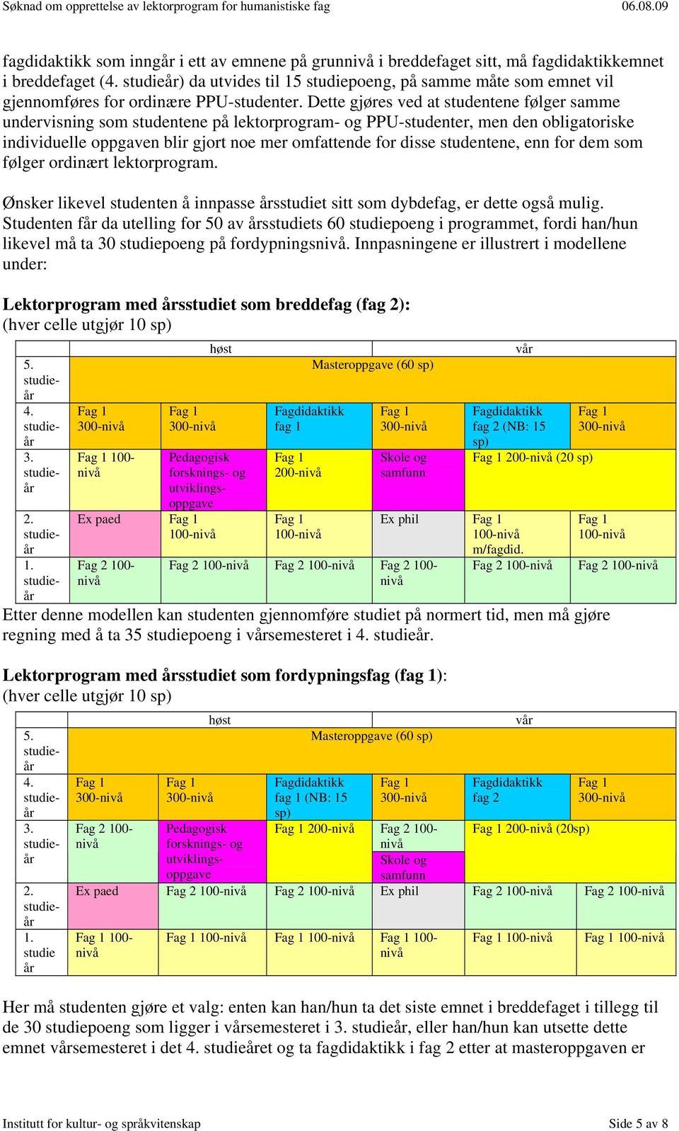 Dette gjøres ved at studentene følger samme undervisning som studentene på lektorprogram- og PPU-studenter, men den obligatoriske individuelle oppgaven blir gjort noe mer omfattende for disse