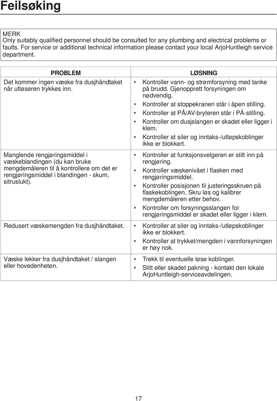 Manglende rengjøringsmiddel i væskeblandingen (du kan bruke mengdemåleren til å kontrollere om det er rengjøringsmiddel i blandingen - skum, sitruslukt).