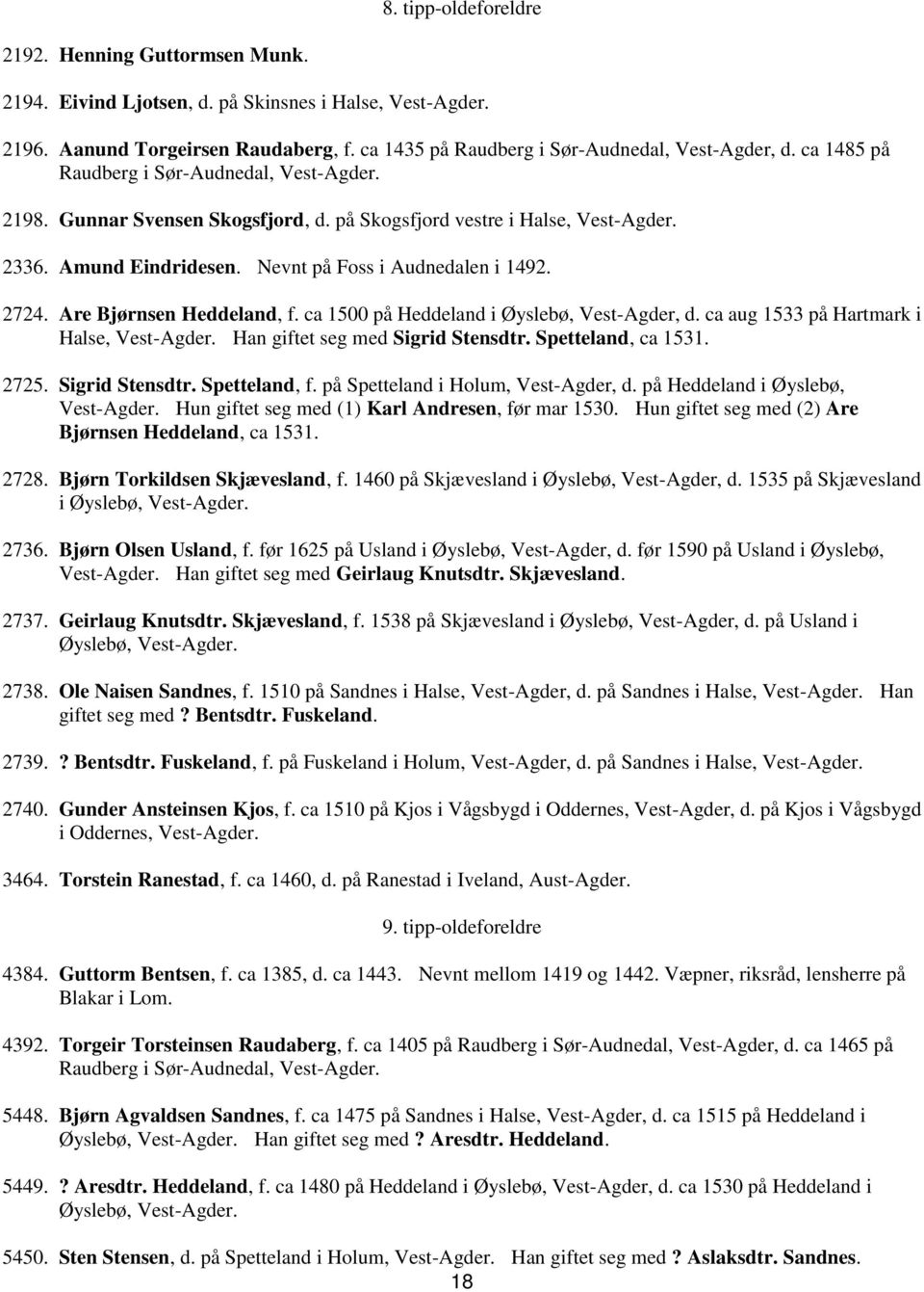 ca 1500 på Heddeland i Øyslebø, Vest-Agder, d. ca aug 1533 på Hartmark i Halse, Han giftet seg med Sigrid Stensdtr. Spetteland, ca 1531. 2725. Sigrid Stensdtr. Spetteland, f.