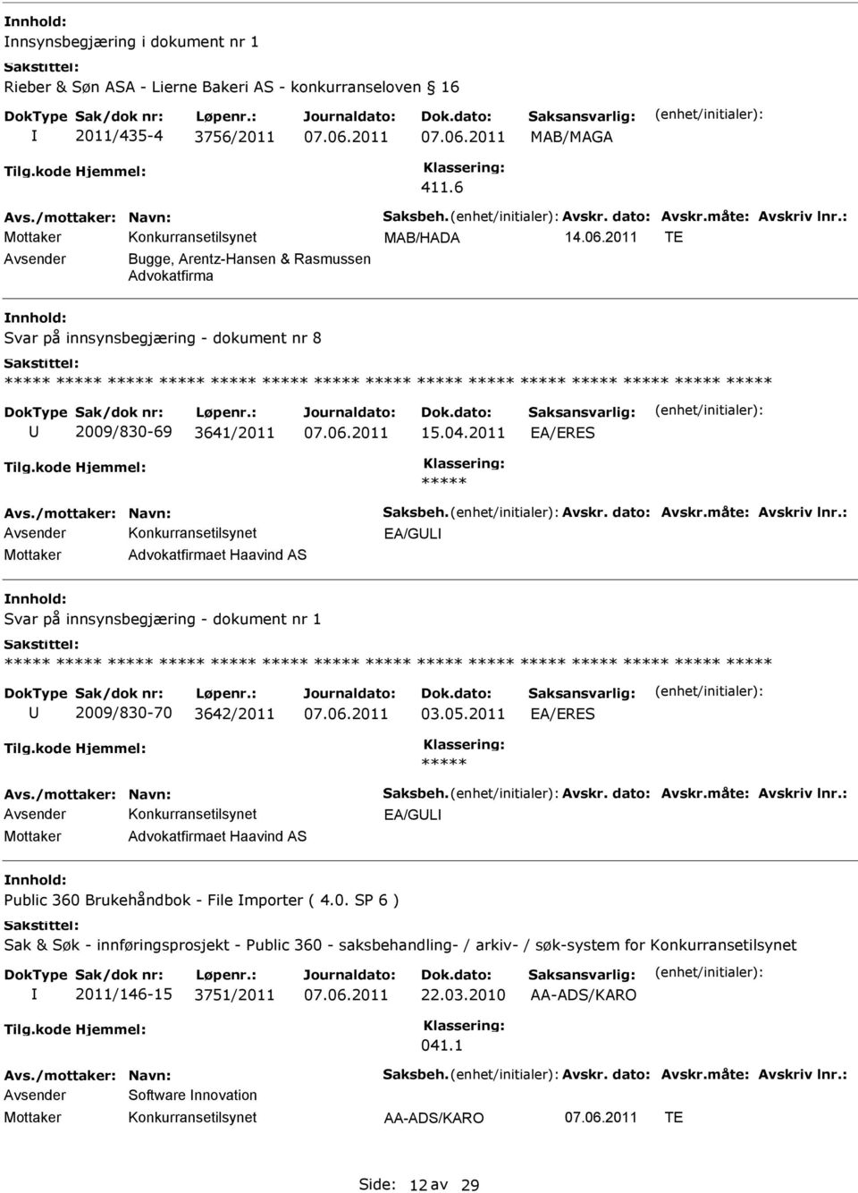 2011 EA/ERES EA/GL Mottaker Advokatfirmaet Haavind AS Svar på innsynsbegjæring - dokument nr 1 2009/830-70 3642/2011 03.05.