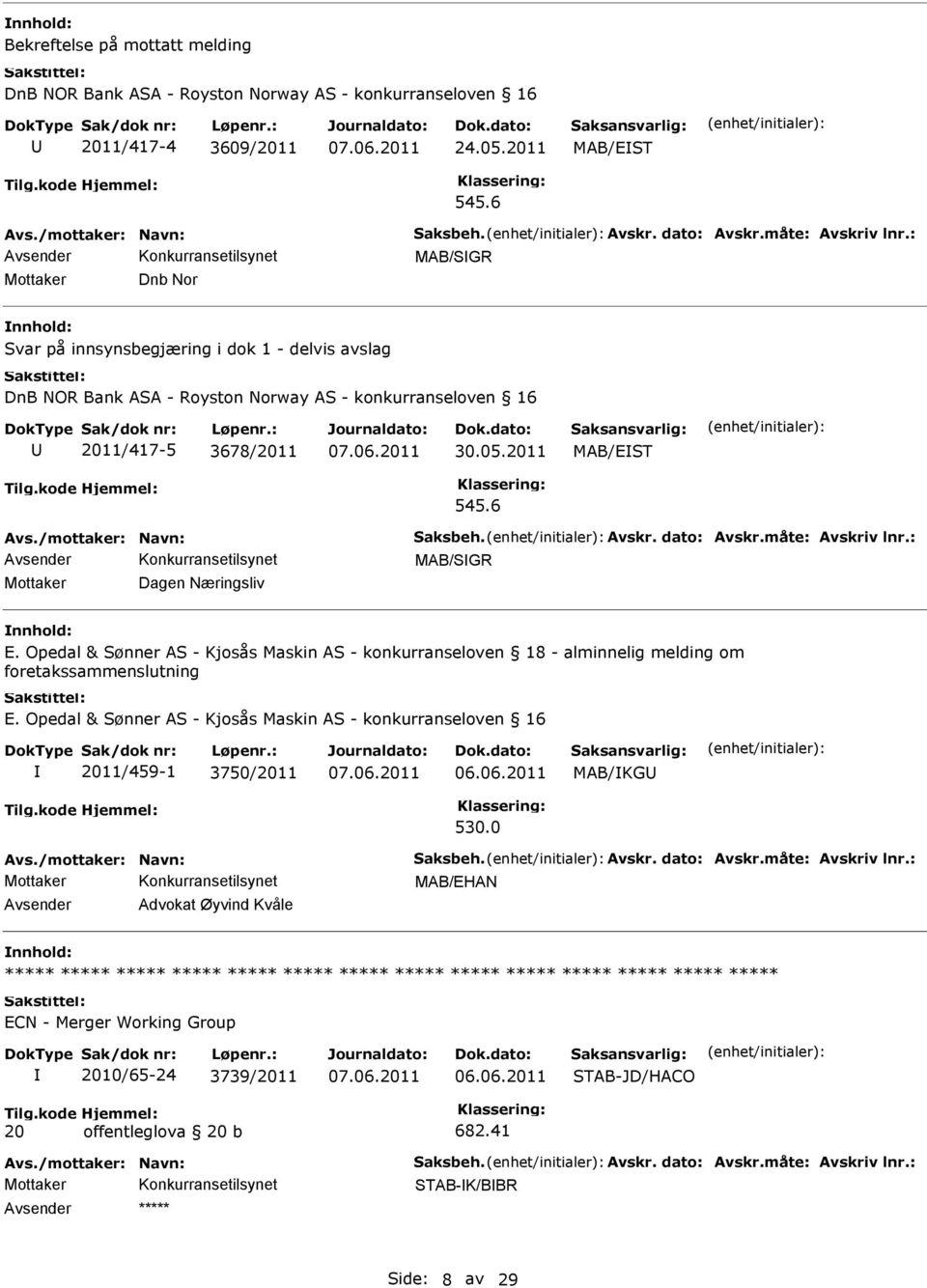 6 MAB/SGR Mottaker Dagen Næringsliv E. Opedal & Sønner AS - Kjosås Maskin AS - konkurranseloven 18 - alminnelig melding om foretakssammenslutning E.