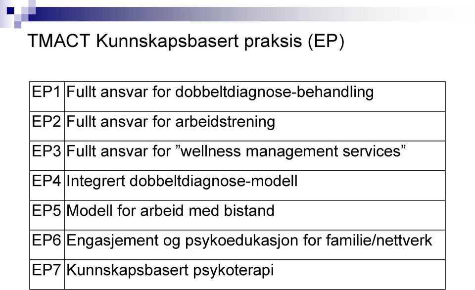 for wellness management services EP4 Integrert dobbeltdiagnose-modell EP5 Modell