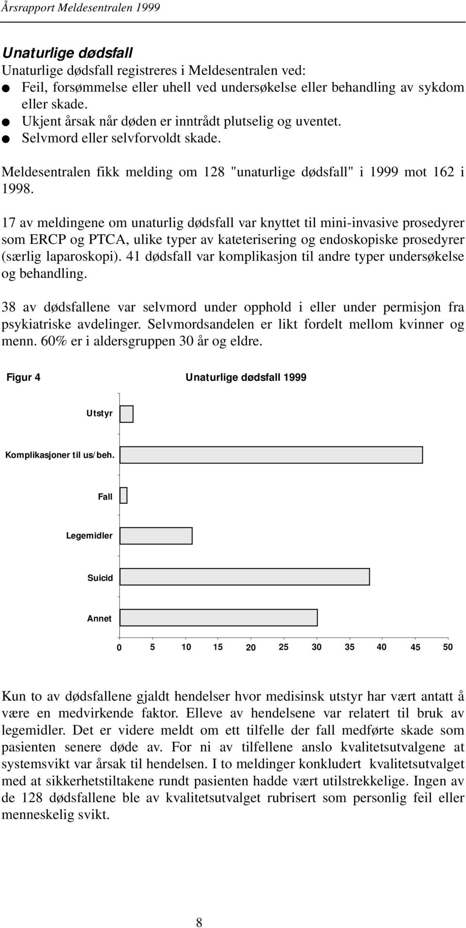 17 av meldingene om unaturlig dødsfall var knyttet til mini-invasive prosedyrer som ERCP og PTCA, ulike typer av kateterisering og endoskopiske prosedyrer (særlig laparoskopi).