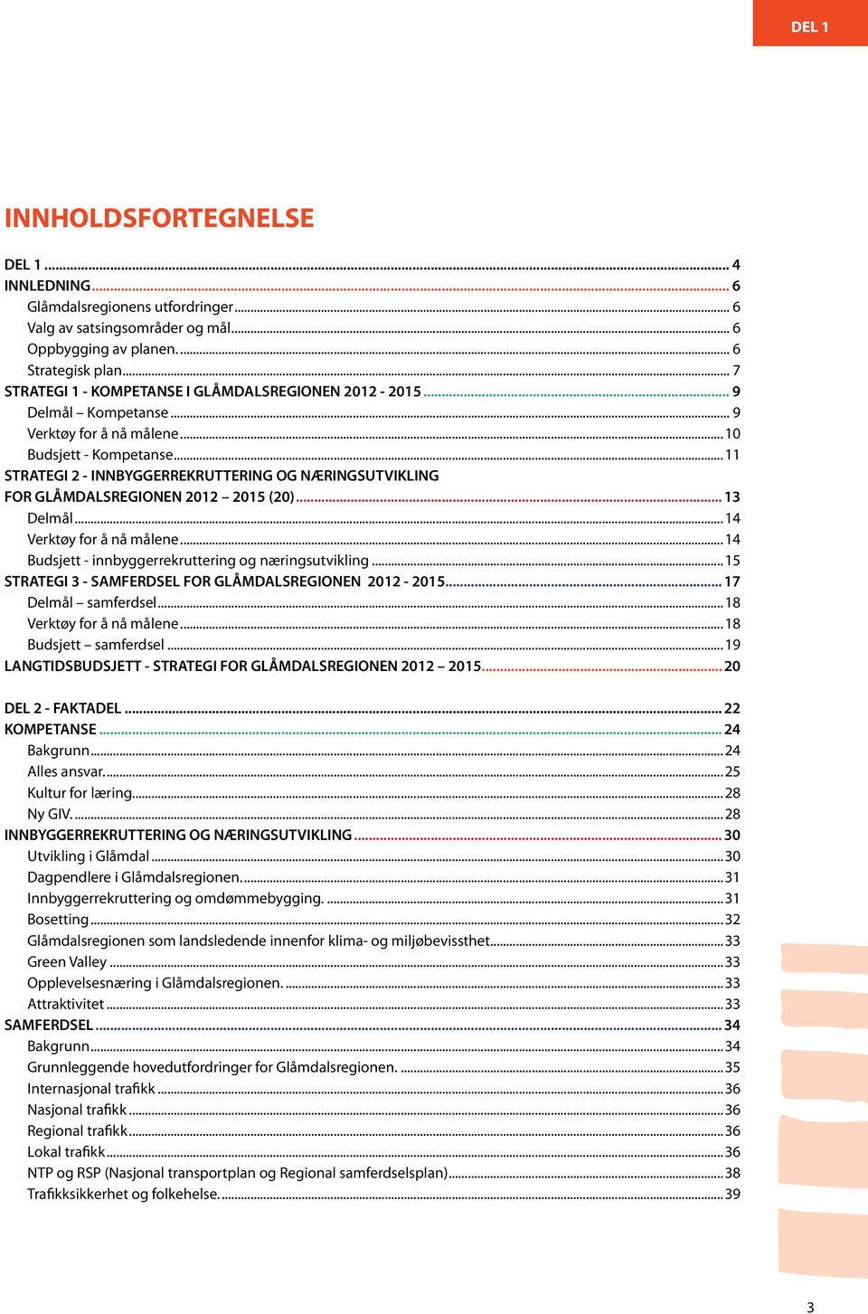 ..11 STRATEGI 2 - INNBYGGERREKRUTTERING OG NÆRINGSUTVIKLING FOR GLÅMDALSREGIONEN 2012 2015 (20)... 13 Delmål...14 Verktøy for å nå målene...14 Budsjett - innbyggerrekruttering og næringsutvikling.