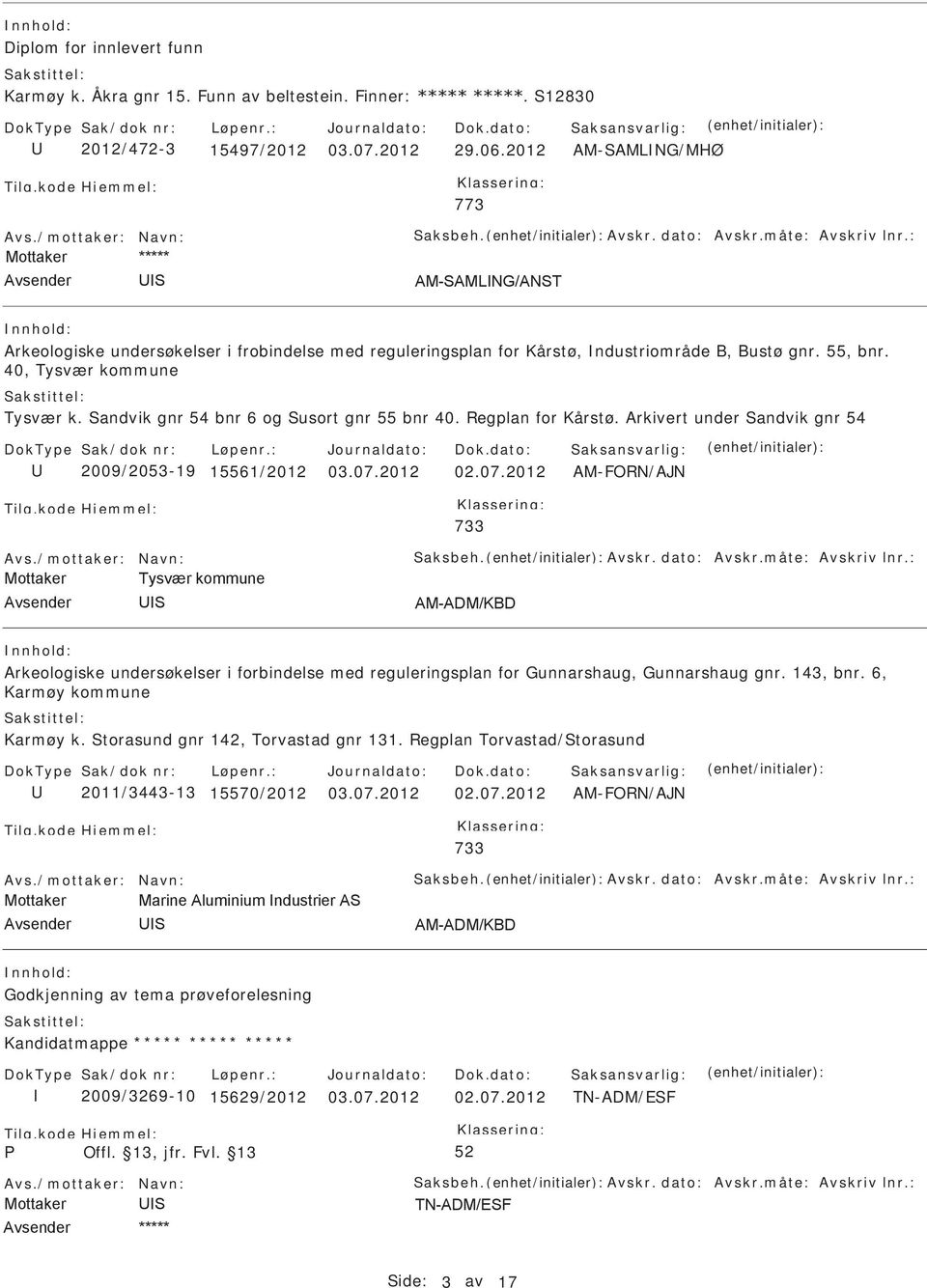 andvik gnr 54 bnr 6 og usort gnr 55 bnr 40. Regplan for Kårstø. Arkivert under andvik gnr 54 2009/2053-19 15561/2012 03.07.