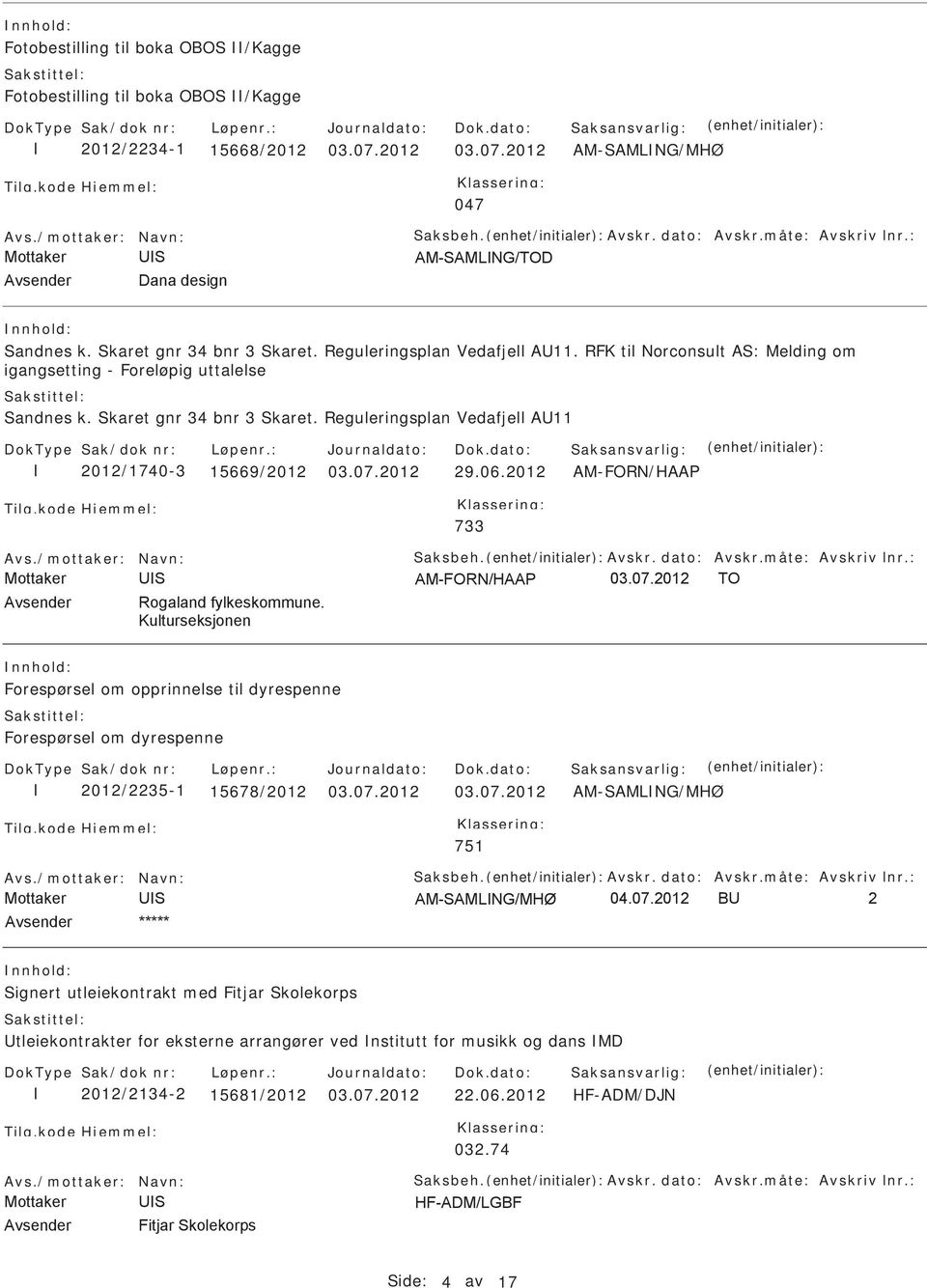 Reguleringsplan Vedafjell A11 2012/1740-3 15669/2012 03.07.2012 29.06.