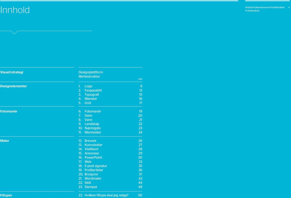 Landskap 22 10. Næringsliv 23 11. Mennesker 24 12. Brevark 26 13. Konvolutter 27 14. Visittkort 28 15. Annonser 29 16. PowerPoint 30 17.