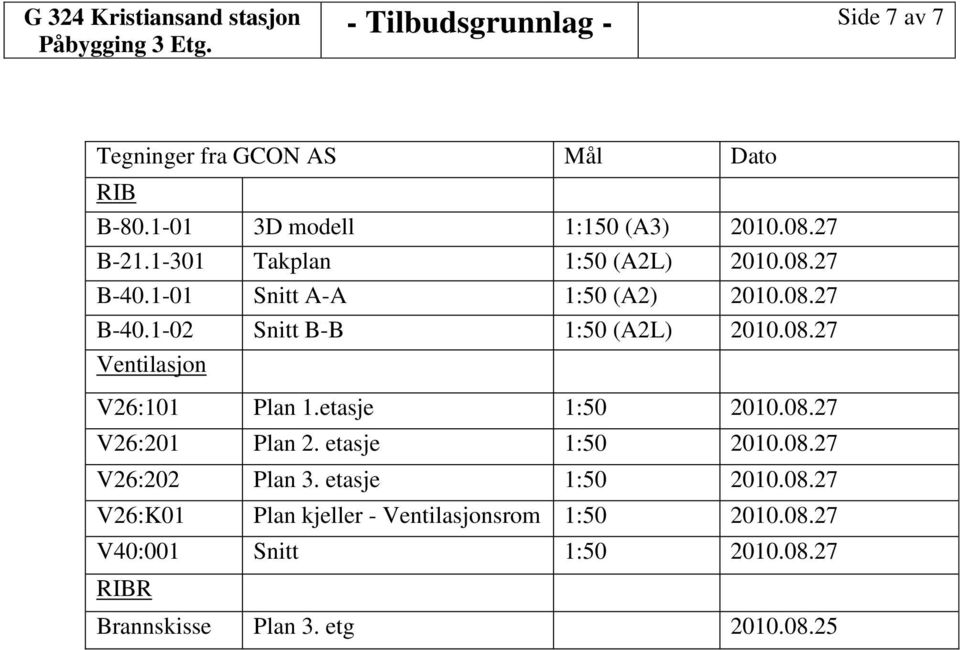 etasje 1:50 2010.08.27 V26:201 Plan 2. etasje 1:50 2010.08.27 V26:202 Plan 3. etasje 1:50 2010.08.27 V26:K01 Plan kjeller - Ventilasjonsrom 1:50 2010.