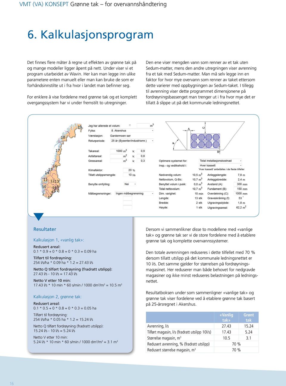 For enklere å vise fordelene med grønne tak og et komplett overgangssystem har vi under fremstilt to utregninger.