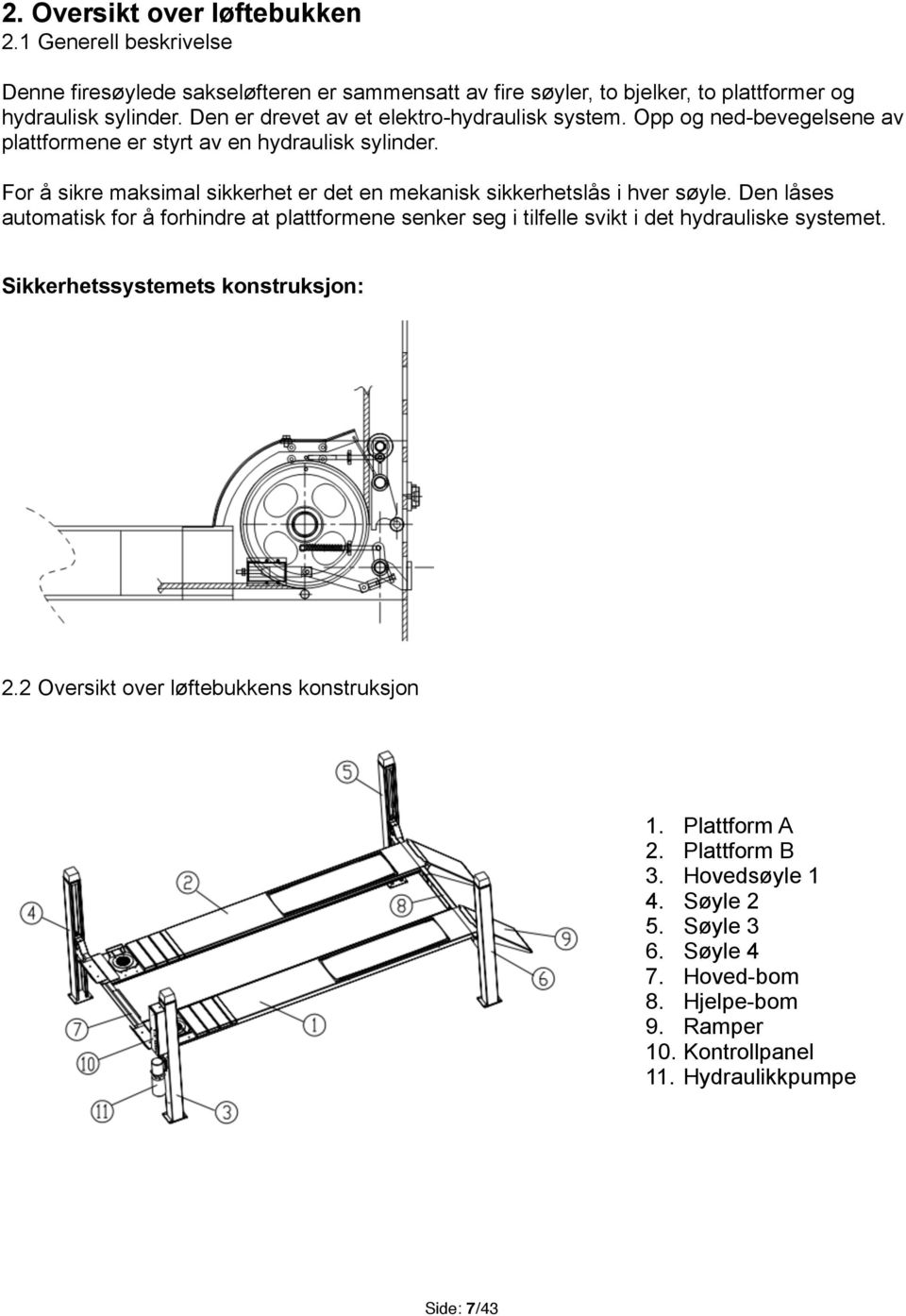 For å sikre maksimal sikkerhet er det en mekanisk sikkerhetslås i hver søyle.