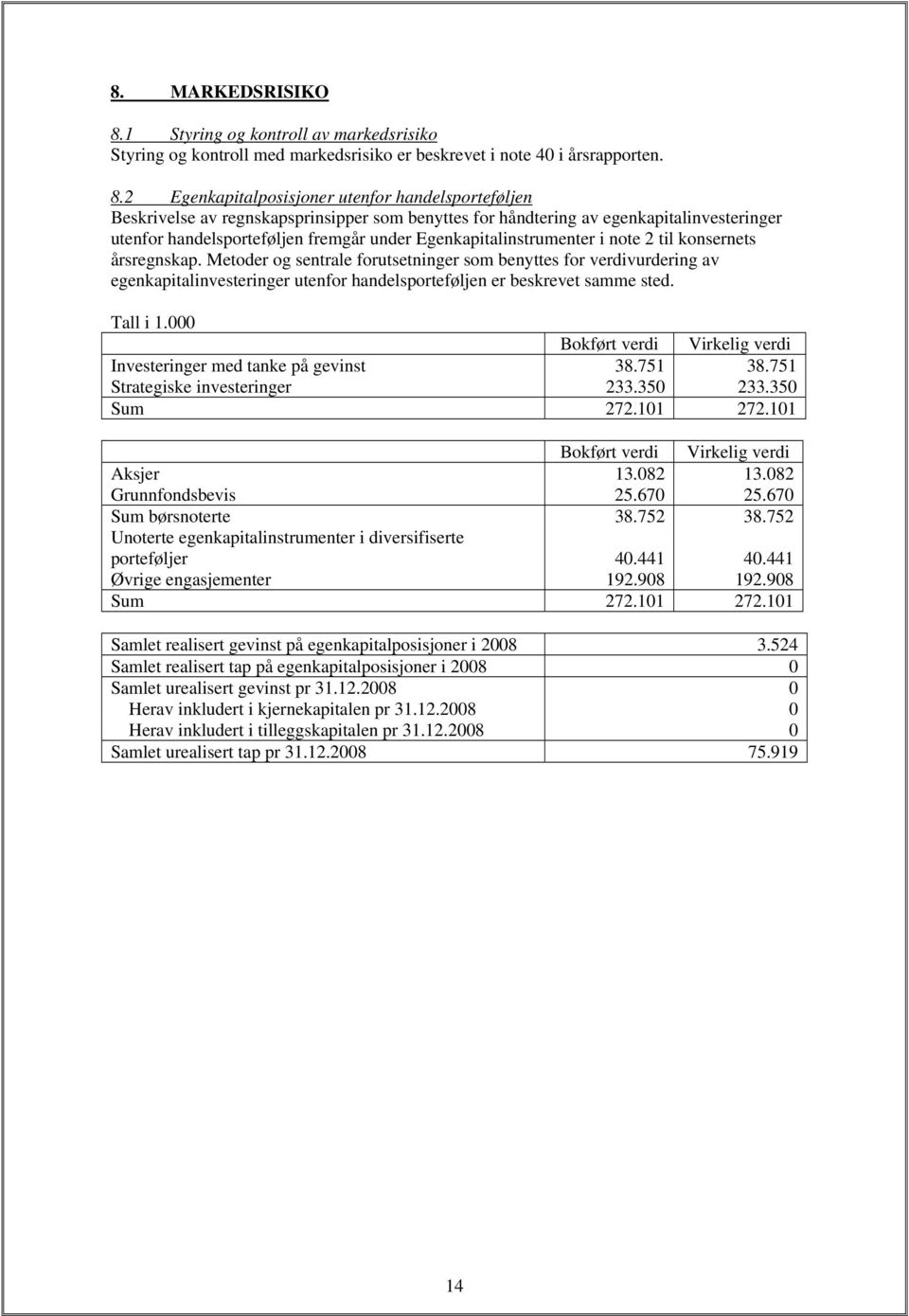 2 Egenkapitalposisjoner utenfor handelsporteføljen Beskrivelse av regnskapsprinsipper som benyttes for håndtering av egenkapitalinvesteringer utenfor handelsporteføljen fremgår under
