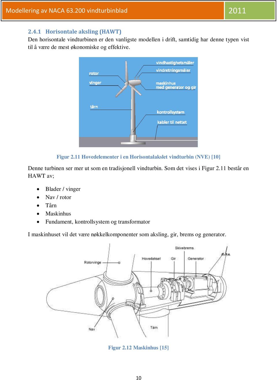 11 Hovedelementer i en Horisontalakslet vindturbin (NVE) [10] Denne turbinen ser mer ut som en tradisjonell vindturbin.