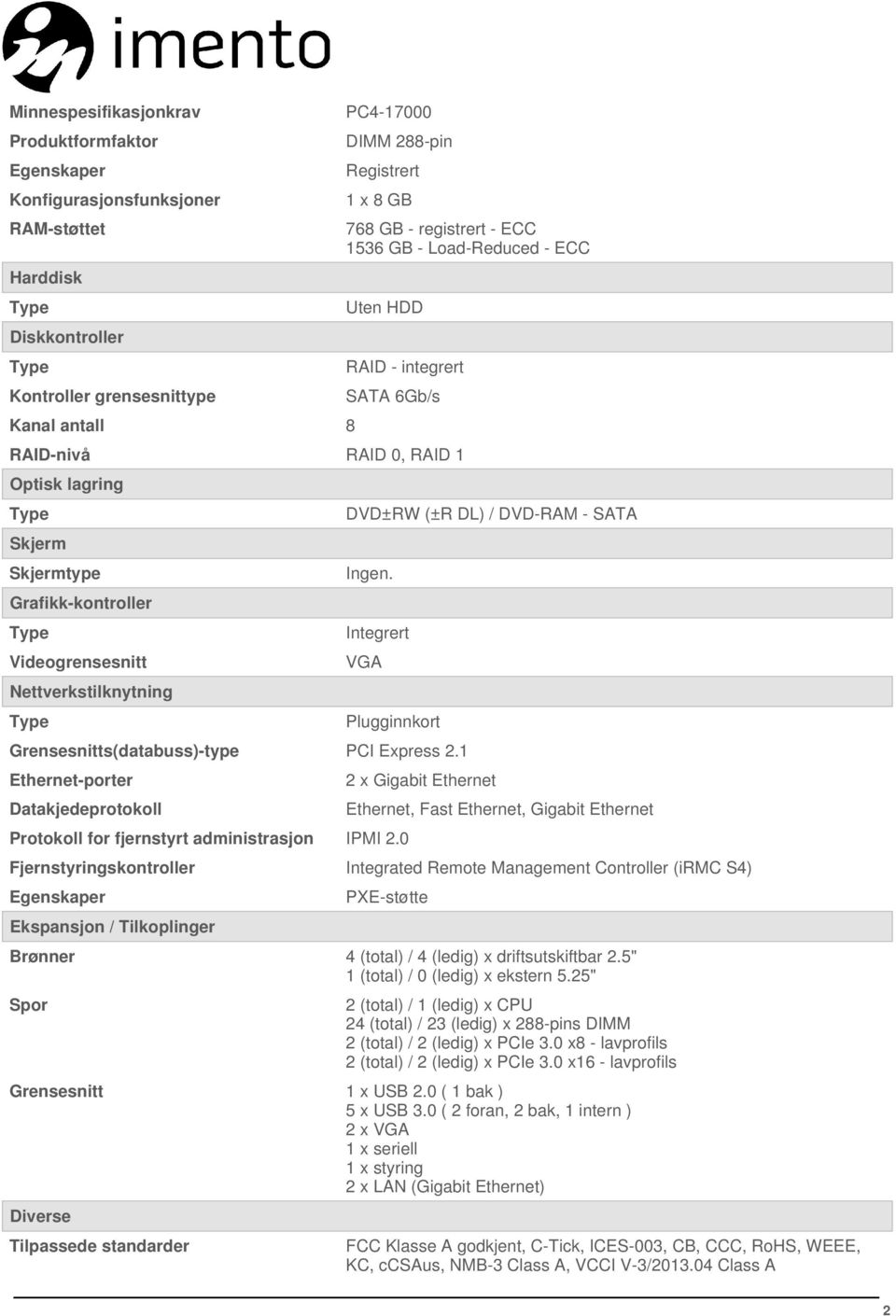 Nettverkstilknytning DVD±RW (±R DL) / DVD-RAM - SATA Ingen. Integrert VGA Plugginnkort Grensesnitts(databuss)-type PCI Express 2.