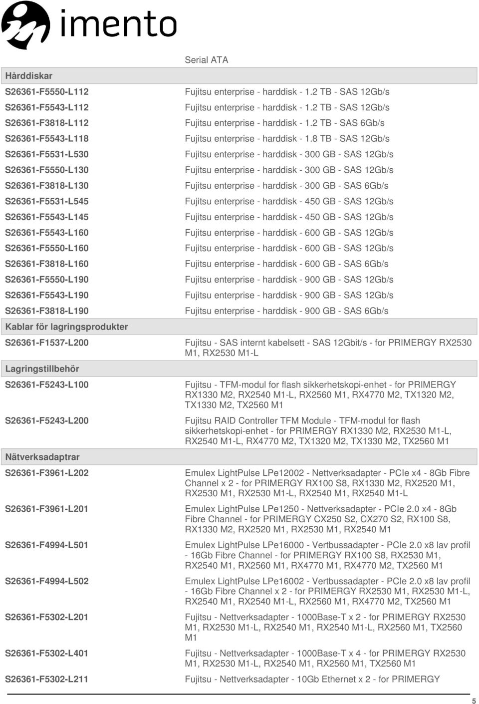 Nätverksadaptrar S26361-F3961-L202 S26361-F3961-L201 S26361-F4994-L501 S26361-F4994-L502 S26361-F5302-L201 S26361-F5302-L401 S26361-F5302-L211 Serial ATA Fujitsu enterprise - harddisk - 1.