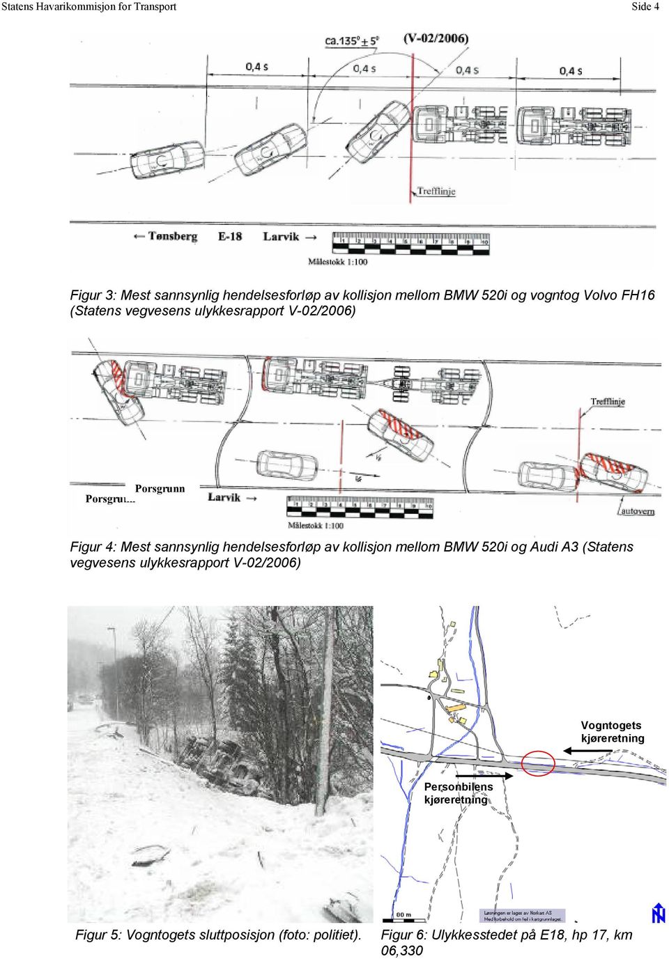 hendelsesforløp av kollisjon mellom BMW 520i og Audi A3 (Statens vegvesens ulykkesrapport V-02/2006) Vogntogets