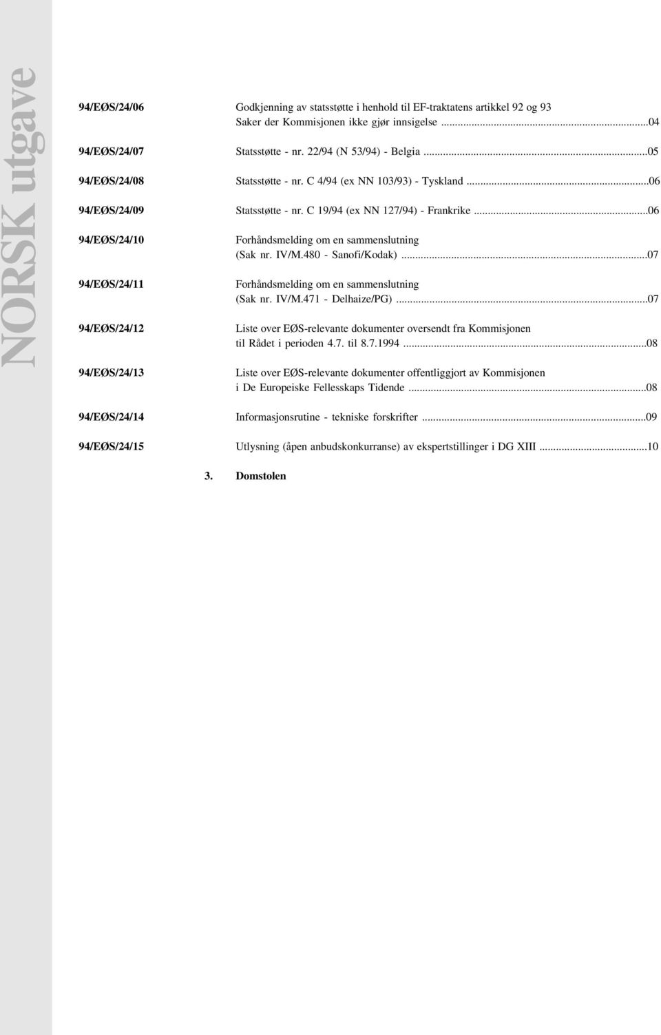 ..04 94/EØS/24/07 Statsstøtte - nr. 22/94 (N 53/94) - Belgia...05 94/EØS/24/08 Statsstøtte - nr. C 4/94 (ex NN 103/93) - Tyskland...06 94/EØS/24/09 Statsstøtte - nr.