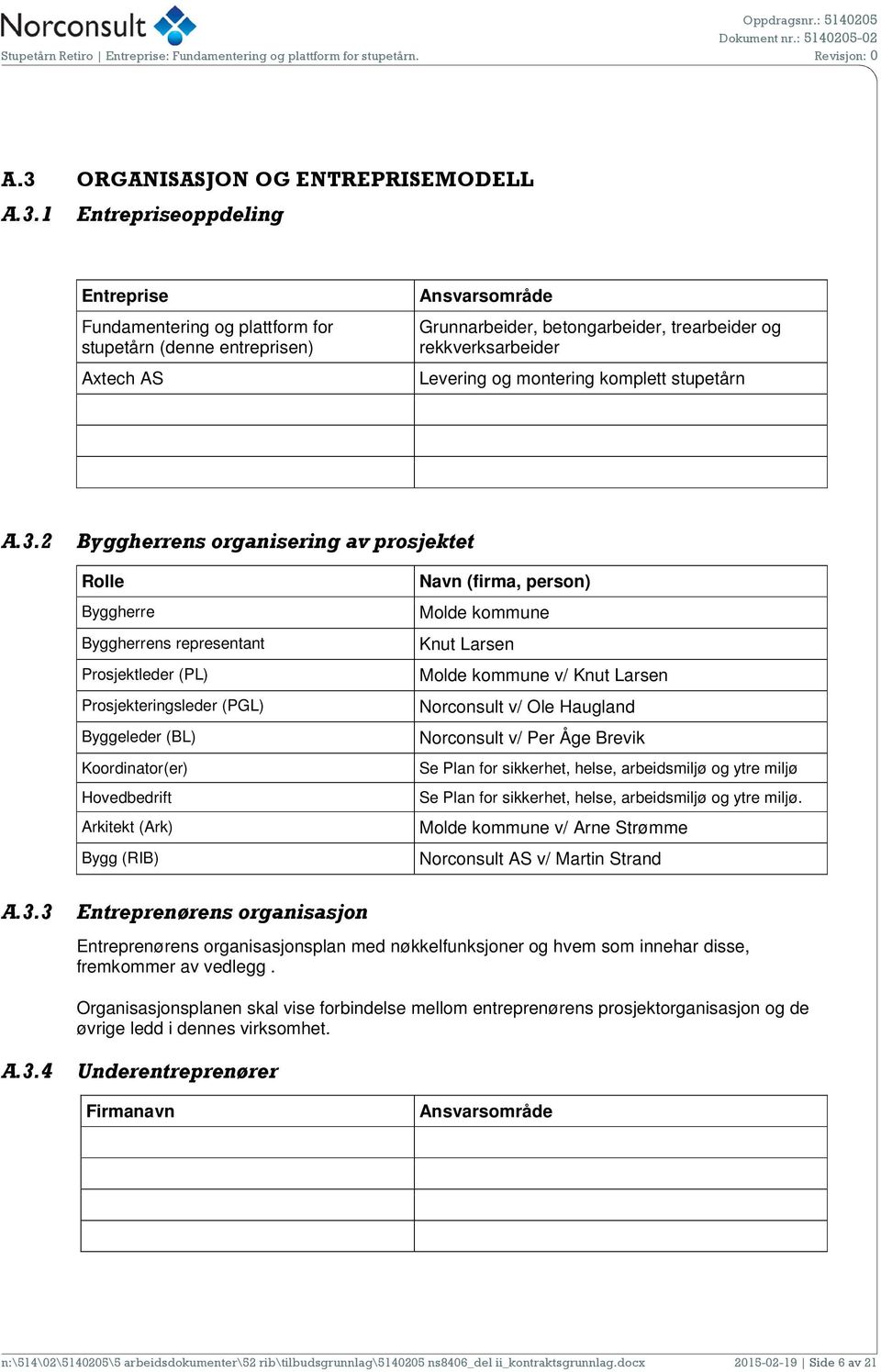 1 Entrepriseoppdeling Entreprise Fundamentering og plattform for stupetårn (denne entreprisen) Axtech AS Ansvarsområde Grunnarbeider, betongarbeider, trearbeider og rekkverksarbeider Levering og