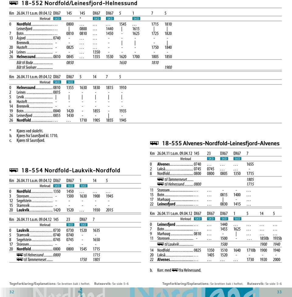 .. 0810 0845... 1355 1530 1620 1700 1805 1850 Båt til Bodø... 0850 1630 1810 Båt til Svolvær... 1900 Km 26.04.11 t.o.m. 09.04.12 DX67 DX67 5 14 7 5 Merknad SKD SKD 0 Helnessund.