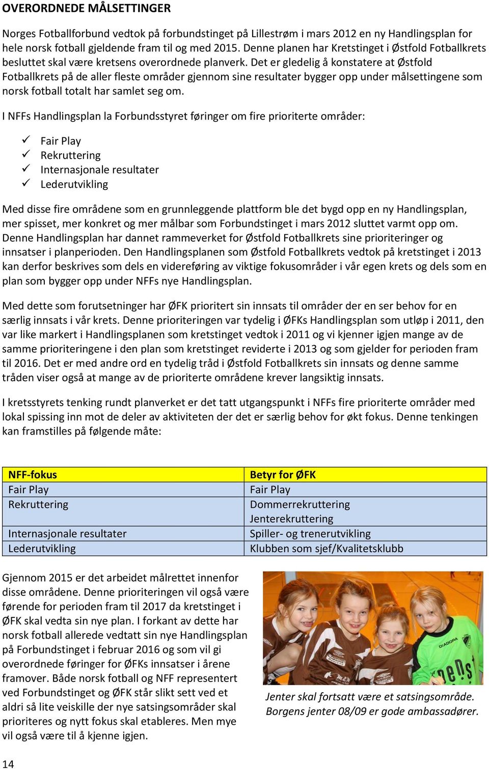 Det er gledelig å konstatere at Østfold Fotballkrets på de aller fleste områder gjennom sine resultater bygger opp under målsettingene som norsk fotball totalt har samlet seg om.