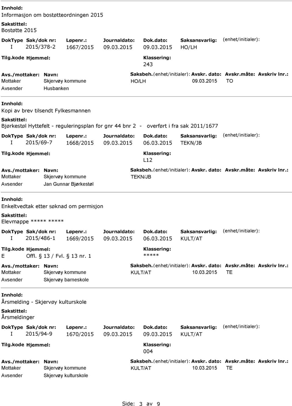 TKN/JB L12 TKN/JB Avsender Jan Gunnar Bjørkestøl nnhold: nkeltvedtak etter søknad om permisjon levmappe 2015/486-1 1669/2015 Avsender