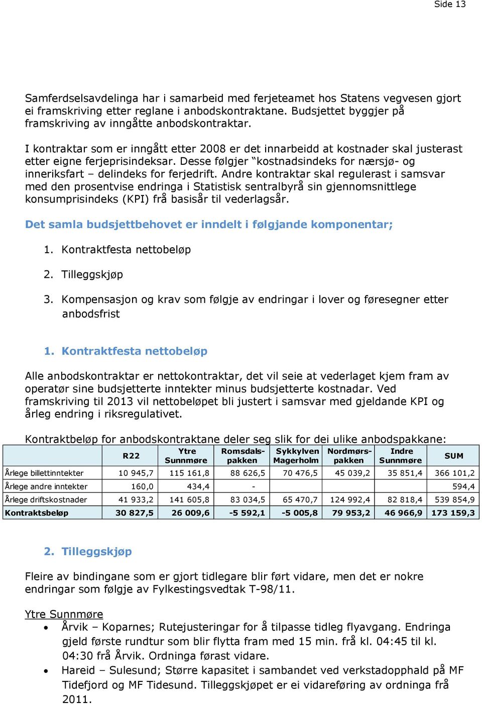 Andre kontraktar skal regulerast i samsvar med den prosentvise endringa i Statistisk sentralbyrå sin gjennomsnittlege konsumprisindeks (KPI) frå basisår til vederlagsår.