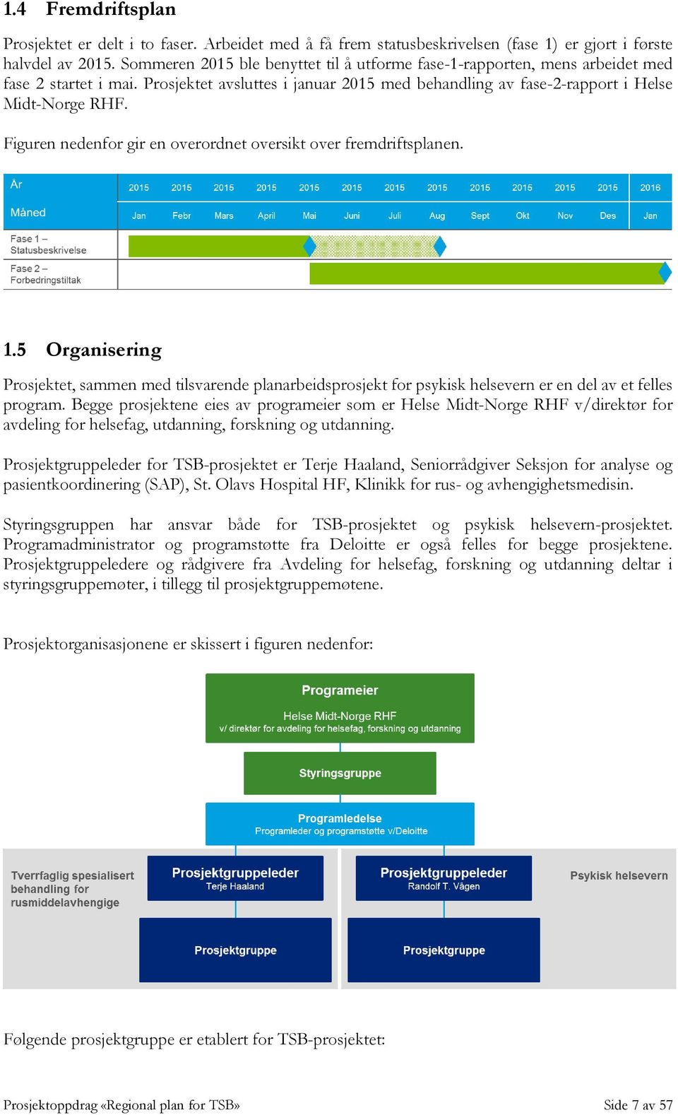 Figuren nedenfor gir en overordnet oversikt over fremdriftsplanen. 1.5 Organisering Prosjektet, sammen med tilsvarende planarbeidsprosjekt for psykisk helsevern er en del av et felles program.