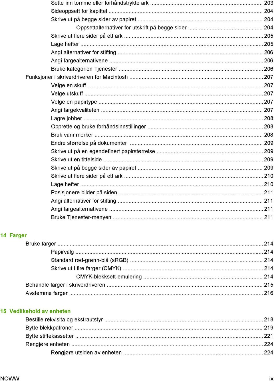 .. 206 Funksjoner i skriverdriveren for Macintosh... 207 Velge en skuff... 207 Velge utskuff... 207 Velge en papirtype... 207 Angi fargekvaliteten... 207 Lagre jobber.