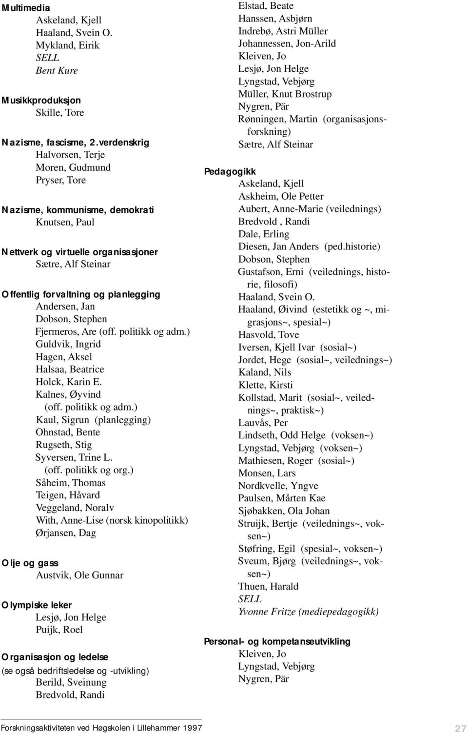 Andersen, Jan Dobson, Stephen Fjermeros, Are (off. politikk og adm.) Guldvik, Ingrid Hagen, Aksel Halsaa, Beatrice Holck, Karin E. Kalnes, Øyvind (off. politikk og adm.) Kaul, Sigrun (planlegging) Ohnstad, Bente Rugseth, Stig Syversen, Trine L.