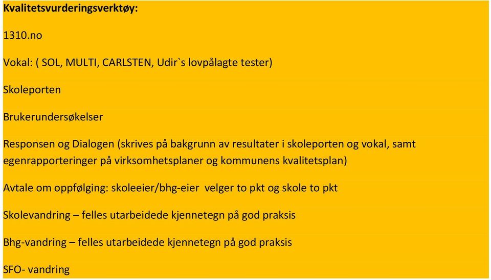 (skrives på bakgrunn av resultater i skoleporten og vokal, samt egenrapporteringer på virksomhetsplaner og kommunens