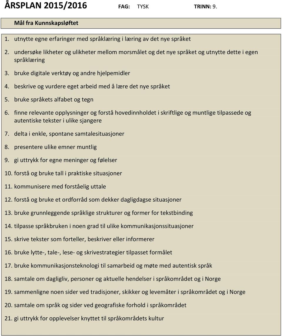 beskrive og vurdere eget arbeid med å lære det nye språket 5. bruke språkets alfabet og tegn 6.