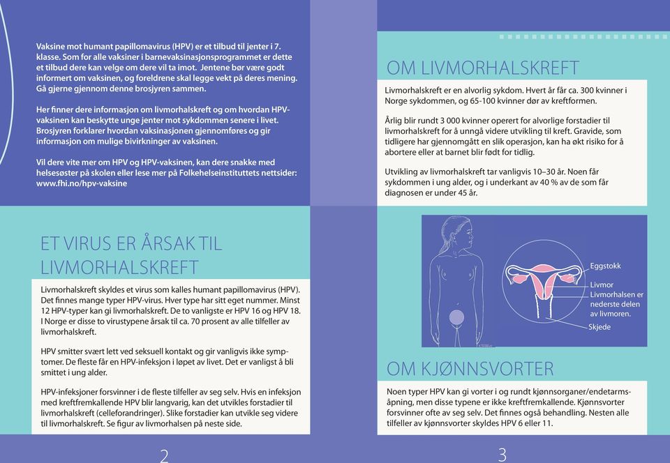 Her finner dere informasjon om livmorhalskreft og om hvordan HPVvaksinen kan beskytte unge jenter mot sykdommen senere i livet.