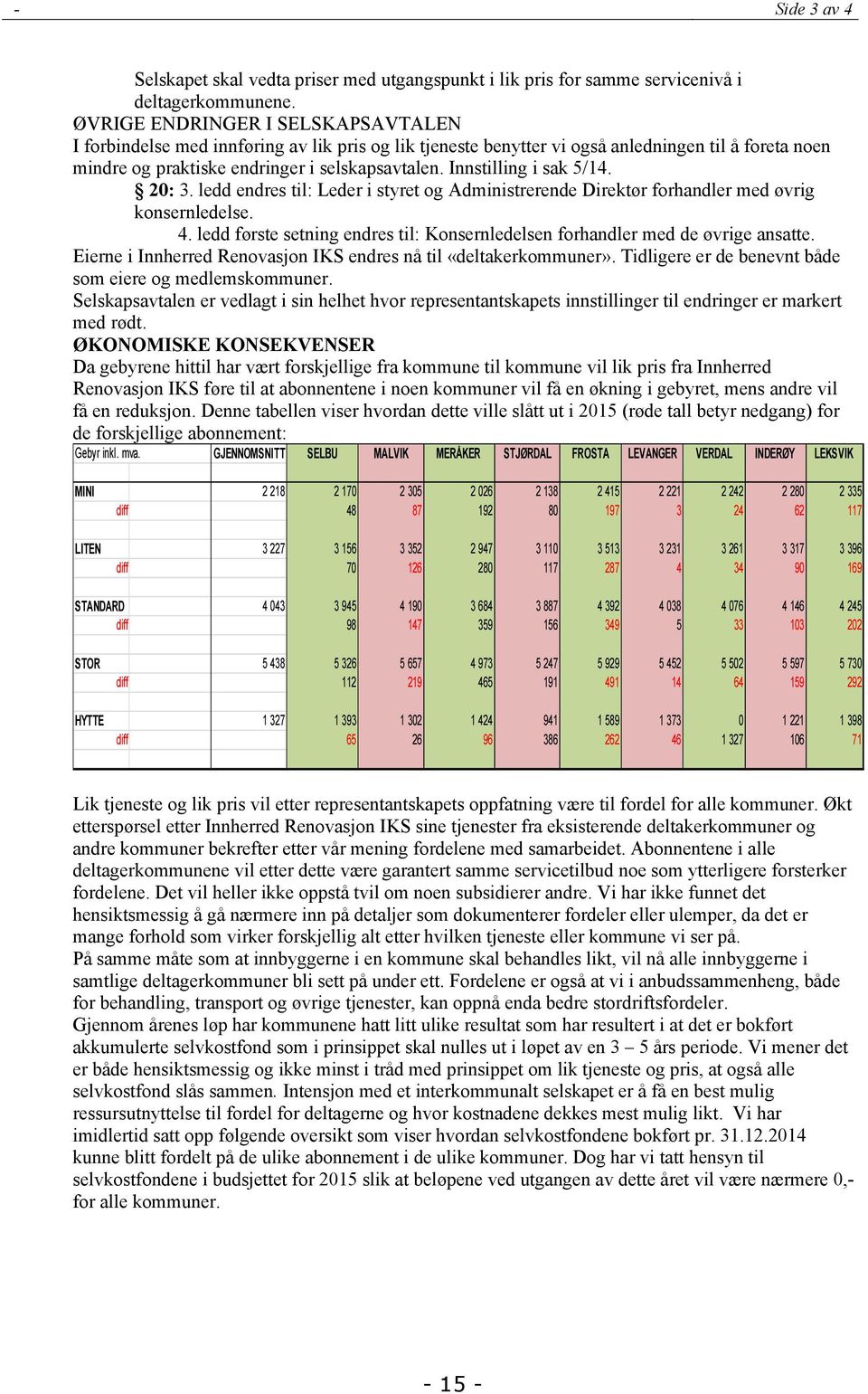 Innstilling i sak 5/14. 2: 3. ledd endres til: Leder i styret og Administrerende Direktør forhandler med øvrig konsernledelse. 4.