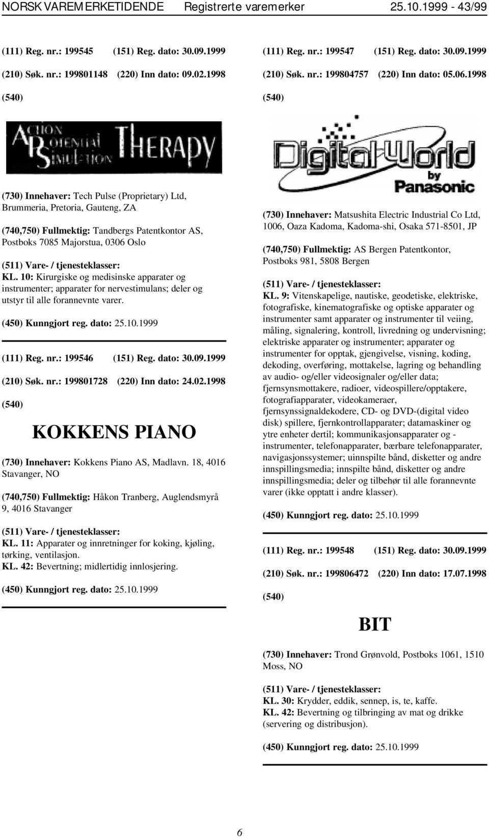 1998 (730) Innehaver: Tech Pulse (Proprietary) Ltd, Brummeria, Pretoria, Gauteng, ZA (740,750) Fullmektig: Tandbergs Patentkontor AS, Postboks 7085 Majorstua, 0306 Oslo KL.